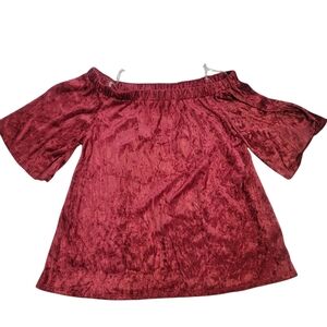 Millibon Elegant Off-Shoulder Boat Neck Velvet Top in Rich Burgandy Sz M